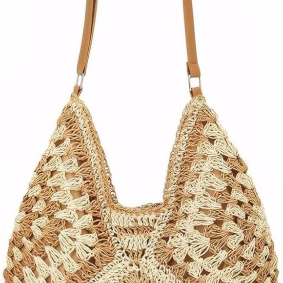 Straw Woven Hobo Bag Women Beach Travel Shoulder Purse Handmade Tote - Picture 1 of 8